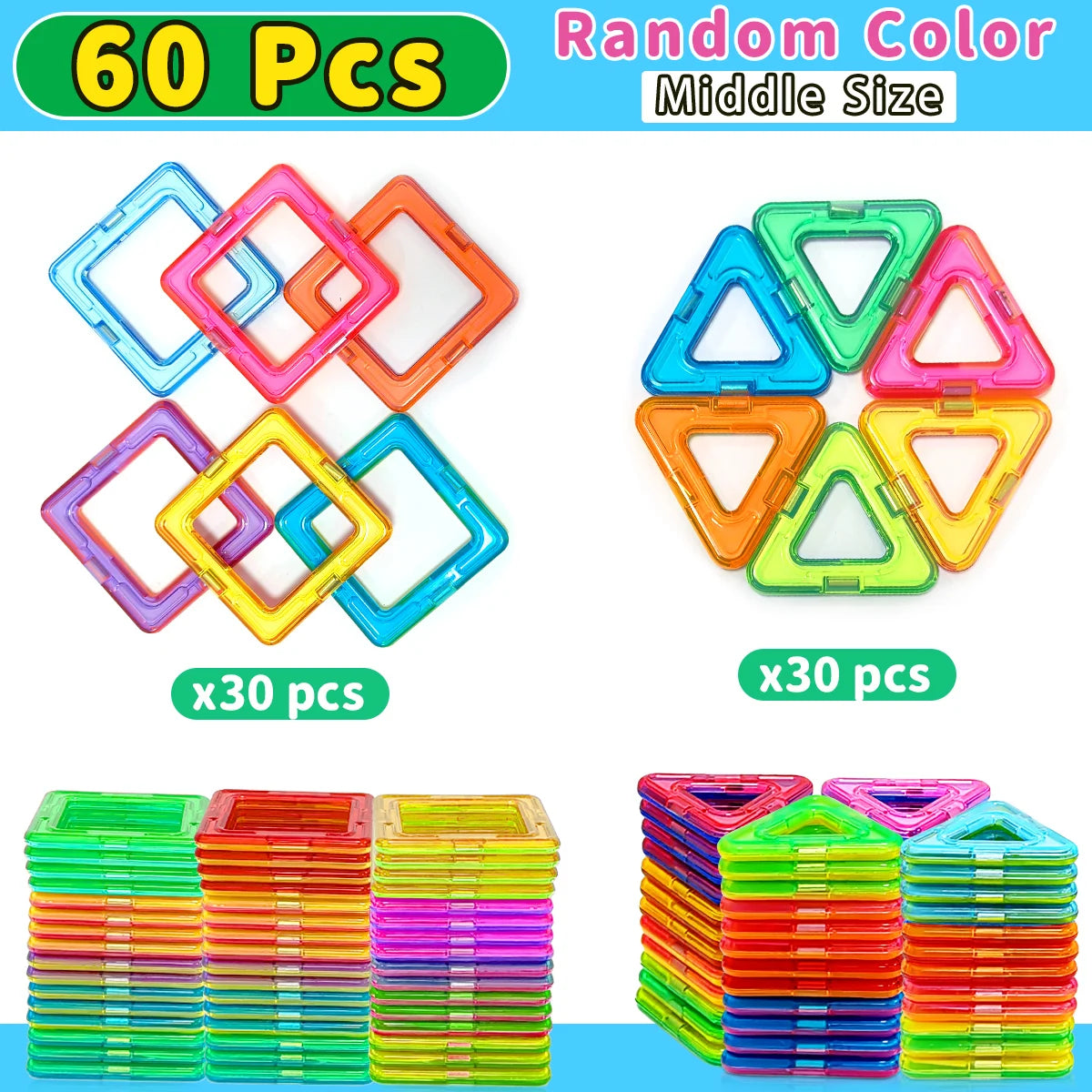 Magic Magnetic Build Tiles in 60 pieces