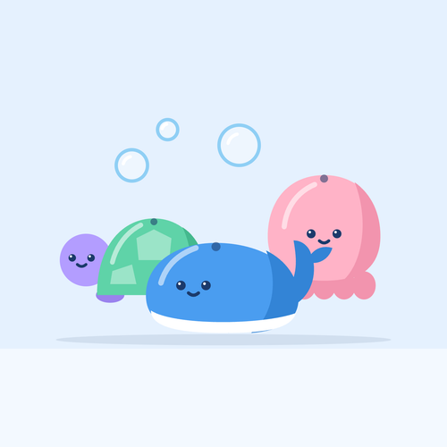 Bath Buddies whale, turtle and octopus lined up