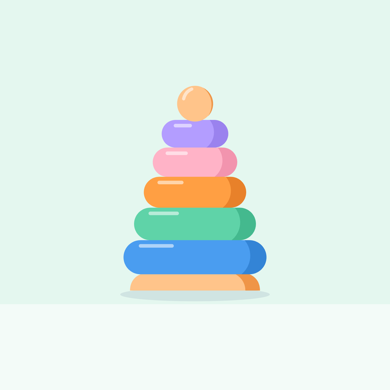 Rainbow Stacking Rings stacked into a tower