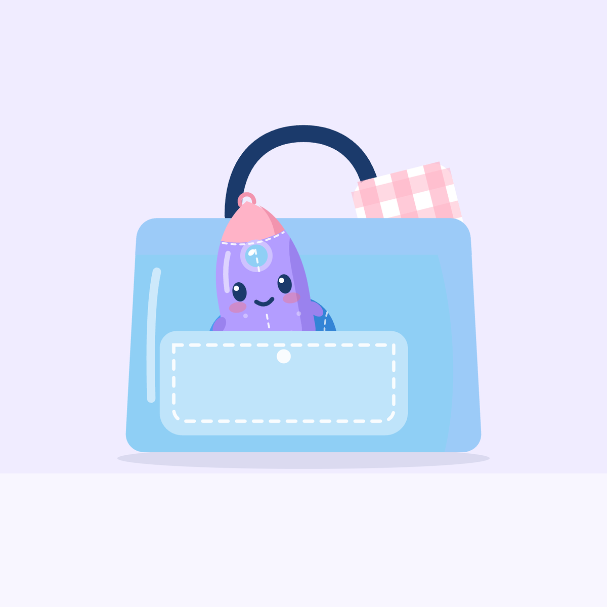 Rocket Pal Plush tucked in a diaper bag pocket